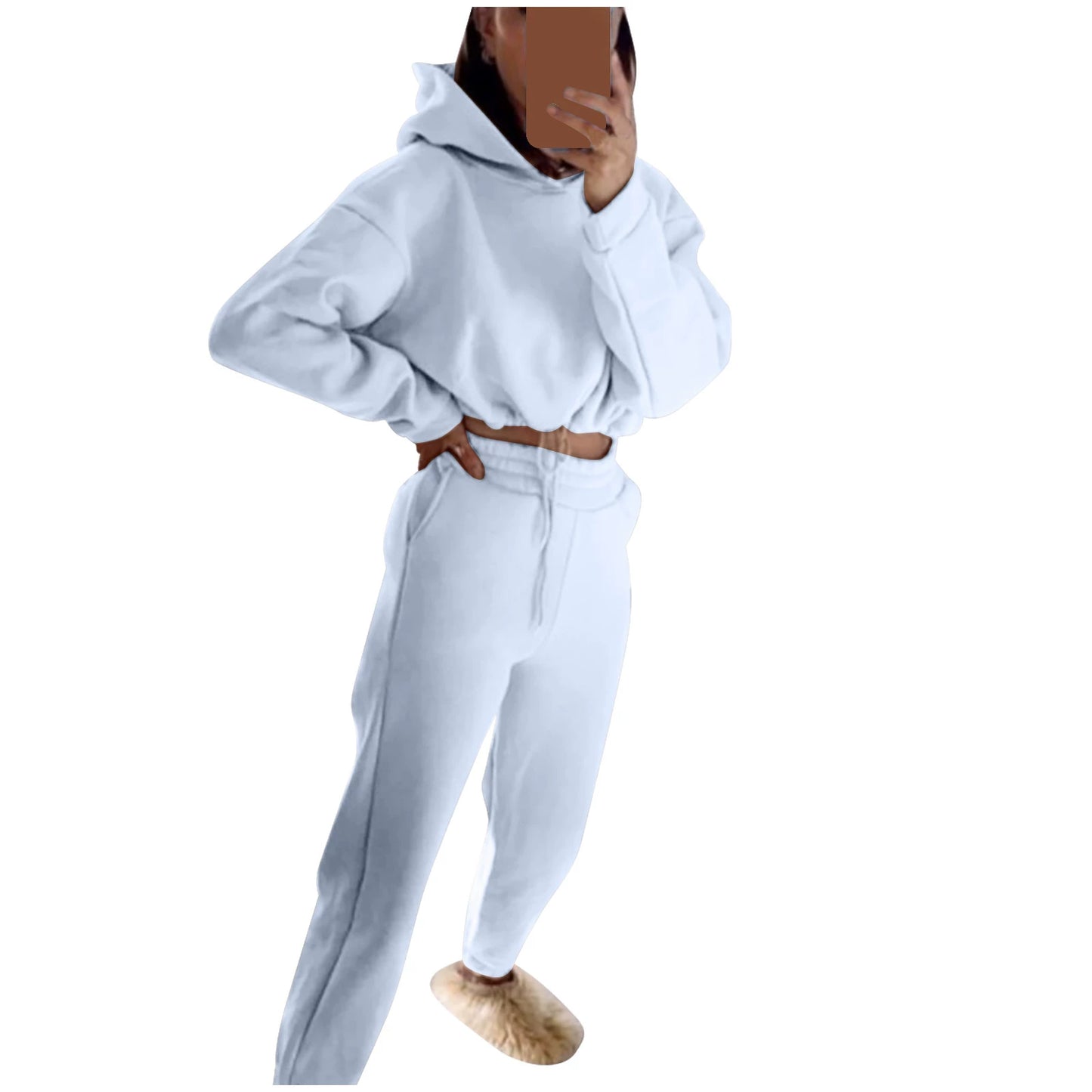 Stilren Tvådelad Sportdräkt för Kvinnor - Långärmad Casual Outfit med Skräddarsydd Midja