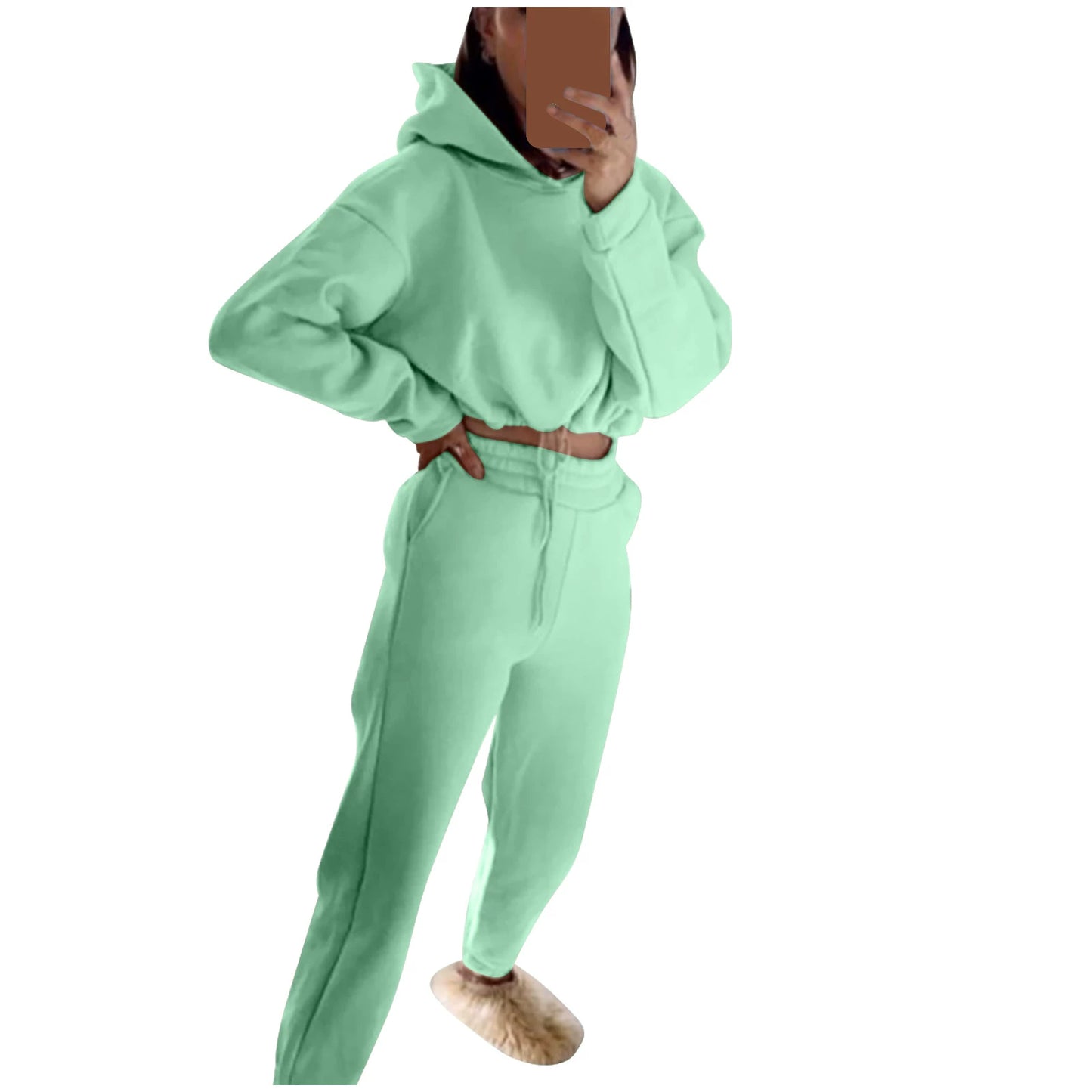 Stilren Tvådelad Sportdräkt för Kvinnor - Långärmad Casual Outfit med Skräddarsydd Midja