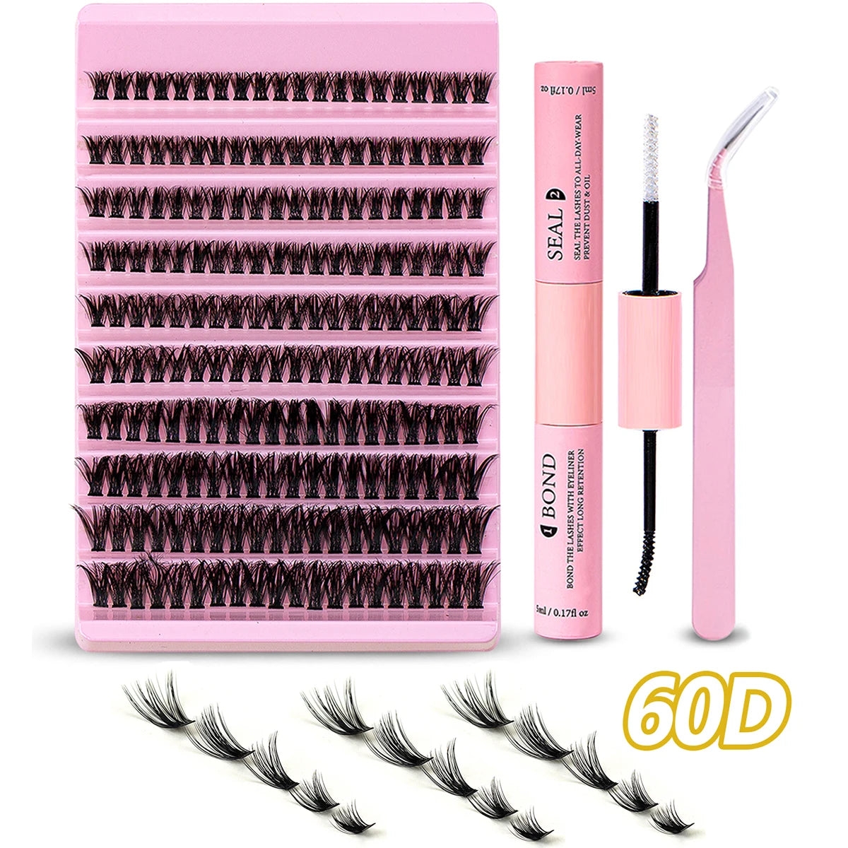 DIY Ögonfransförlängningsset med 200 St Individuella D Curl Fransar - Blandning av 8-16mm Kluster med Fransplockare