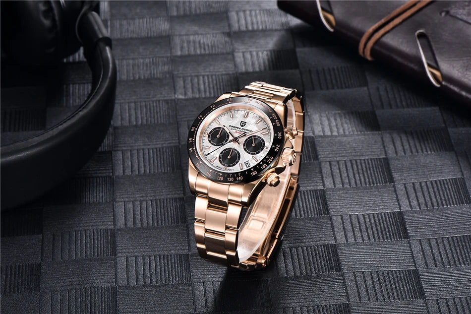 Stilren 40mm V2 PAGANI DESIGN Herrklocka - Saffirglas Retro Kranögraf med Vattentålig Rostfritt Stål - Eleganta Relogio för Män