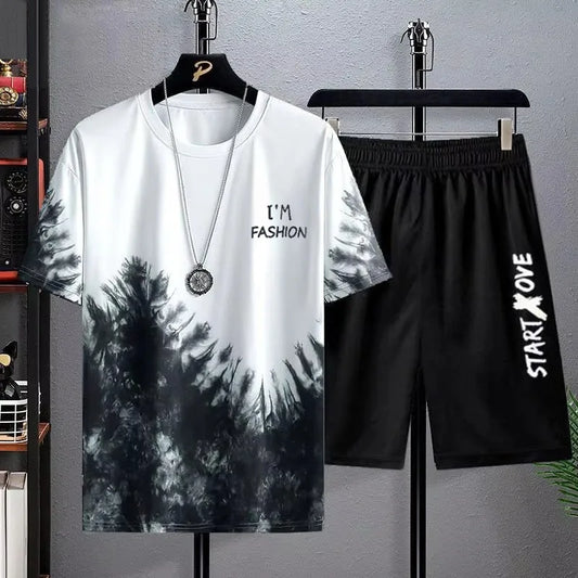 Sommar Snabbtorkande Herr Set - Trendiga Träningsdräkter med Kortärmad 3D-tryckt Sportt-shirt och Shorts. Bekväm Basket Set för Aktiv Livsstil.