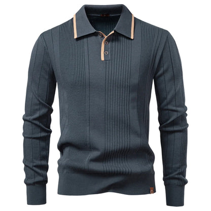 2025 Button Down Polo Shirt Men Solid Color Stripe Long Sleeve Fall Winter Luxury Warm Touch Business Casual Mens Polo Shirts