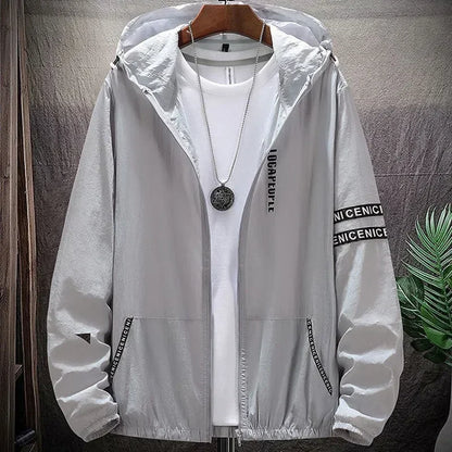 Men's Sun Protection Jacket Summer New Solid Color Stripe Print Outdoor Adventure Hooded windbreaker Men's Sunscreen Clothing