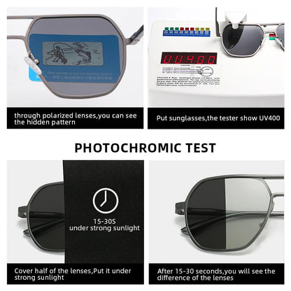 Lyxiga Metallisk Photochromic Solglasögon för Män och Kvinnor - Fashion Polariserade Sunglasses - Stiliga Kameleon Antiglans Körtillägg UV400