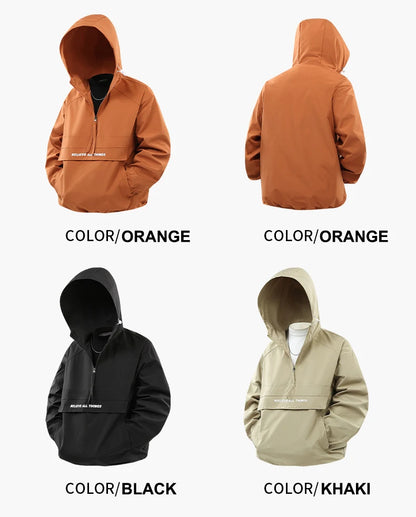 CHRLCK Men Hiking Jacket Outdoor Waterproof Fishing Hooded Sport Jacket Adjustable Drawstring Travel Jacket Mountaineering Coat