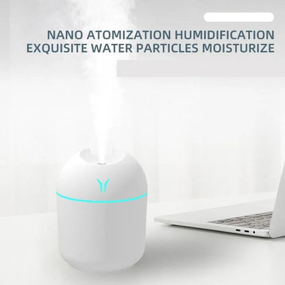 250ML Ultrasonisk Mini Luftfuktare & Aromadiffuser - Tyst Mistmaskin med LED Färgljus för Hem och Bil