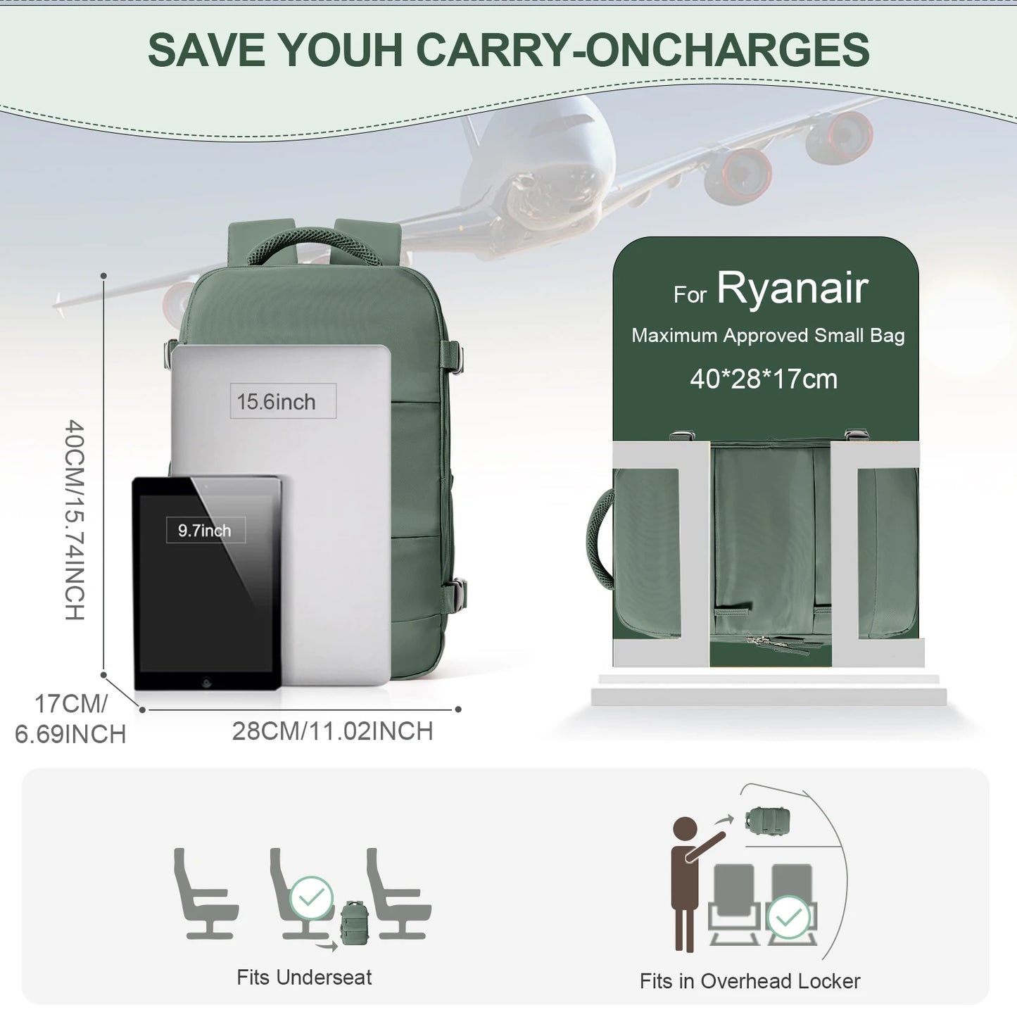 Kompakt Ryanair Ryggsäck 40x20x25 - Reseryggsäck för Män och Kvinnor - Idealiskt Handbagage och Laptopväska för Resor