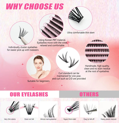 DIY Ögonfransförlängningskit - 200 PCS Klusterfransar med Lim och Förseglingsverktyg för perfekt Ögonmakeup