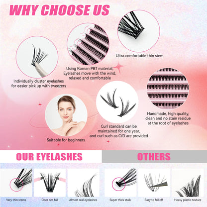 DIY Ögonfransförlängningskit - 200 PCS Klusterfransar med Lim och Förseglingsverktyg för perfekt Ögonmakeup