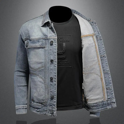 Retro Klassisk Jeansjacka för Män - Löst Passform och Avslappnad Med Fickor - Mångsidig Kragejacka för Hög Gata och Motorcykel