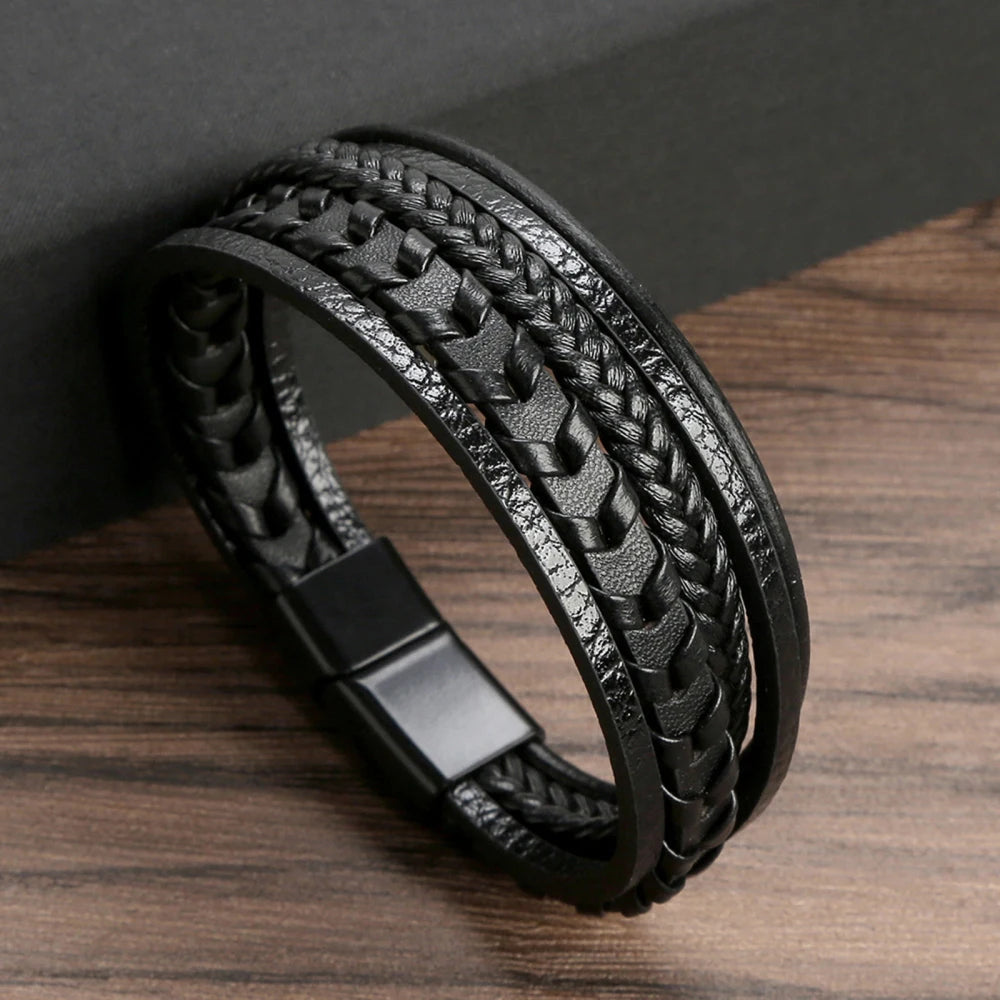 Trendigt Flätat Läderarmband för Män med Tigereye-Kulor - Mångskikts Hantverk för Stiliga Herrar - Perfekt Smycke för Gåvor 2025