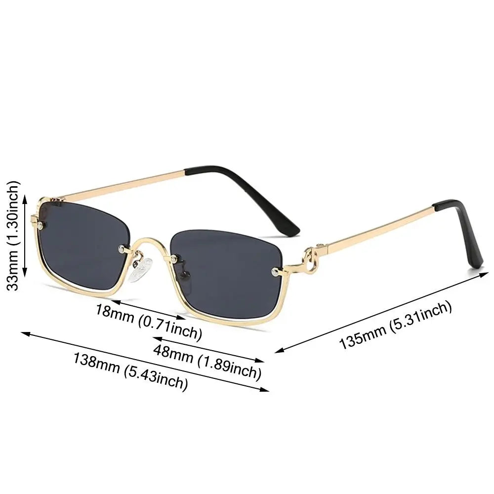 2025 NEW Small Square Women's Sunglasses Metal Half Frame Sun Glasses Vintage Shades Trendy Narrow Hip Hop Eyewear Women
