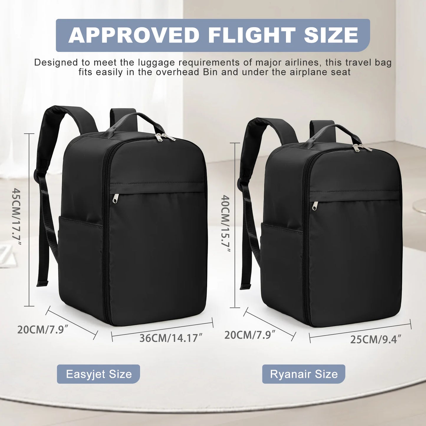 Kompakt Ryanair Ryggsäck 40x20x25 - Praktisk Kabinväska för Easyjet med 45x36x20 - Laptopryggsäck för Både Män och Kvinnor
