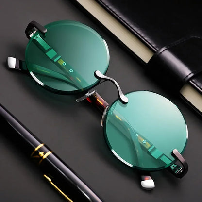 ‏"Classic Retro Rimless Sunglasses - Unisex Crystal Dark Green Lens for Outdoor Driving"