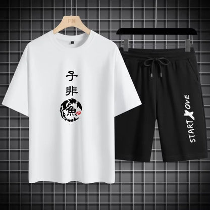 Sommar Snabbtorkande Herr Set - Trendiga Träningsdräkter med Kortärmad 3D-tryckt Sportt-shirt och Shorts. Bekväm Basket Set för Aktiv Livsstil.