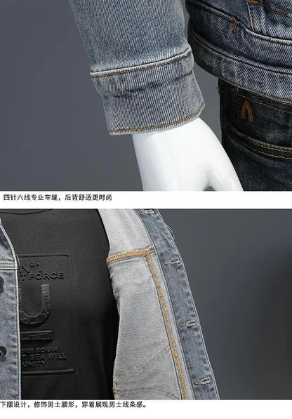 Retro Klassisk Jeansjacka för Män - Löst Passform och Avslappnad Med Fickor - Mångsidig Kragejacka för Hög Gata och Motorcykel