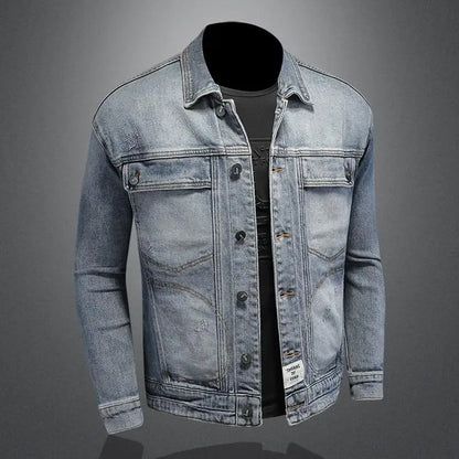 Retro Klassisk Jeansjacka för Män - Löst Passform och Avslappnad Med Fickor - Mångsidig Kragejacka för Hög Gata och Motorcykel