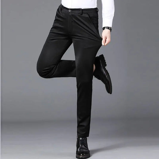Elegant Herrbyxor - Slim Fit Kontorsbyxor för Vår och Höst - Koreansk Stil i Rakt Snitt för Avslappnad Streetwear