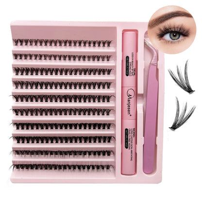 DIY Ögonfransförlängningskit - 200 PCS Klusterfransar med Lim och Förseglingsverktyg för perfekt Ögonmakeup