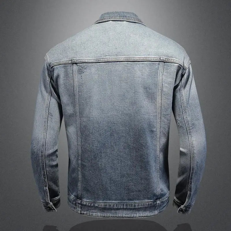 Retro Klassisk Jeansjacka för Män - Löst Passform och Avslappnad Med Fickor - Mångsidig Kragejacka för Hög Gata och Motorcykel