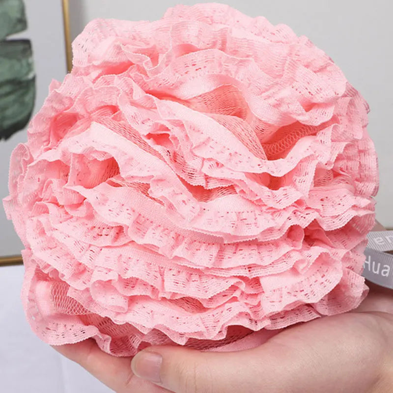 Mjuk Badskrubb med Blomformad Bubbelpuff - Avkopplande Duschsvamp och Ryggborste för Lyxiga Badupplevelser