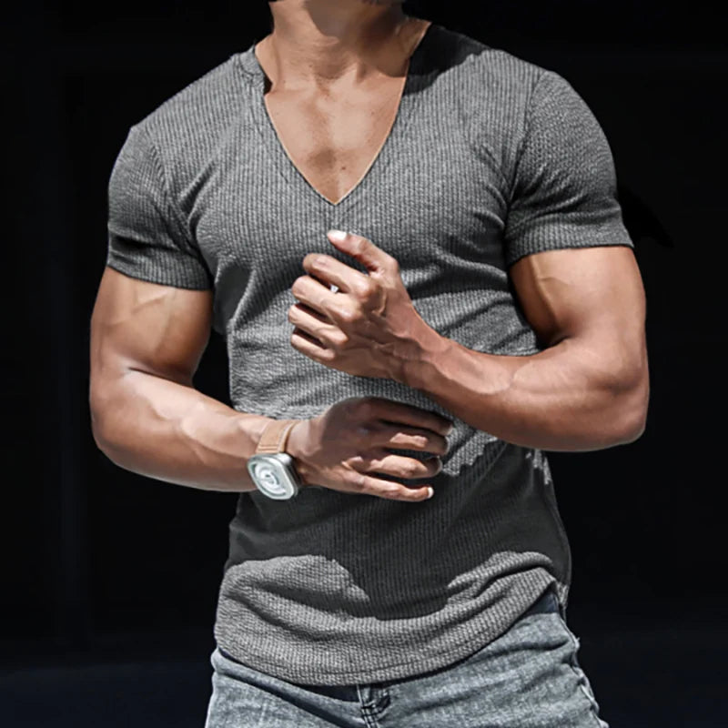Men's Casual Slim Short Sleeve T-Shirt Sports Fitness Running V Neck Tops Summer Causal Daily Outdoor Clothing Men T Shirt S-3XL