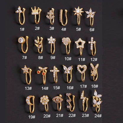 Falsk Piercing Clip Nässmycke - Trendigt Kroppssmycke för Kvinnor - 1 Styck Örclip med Hjärtan, Stjärnor, Blommor och Fjärilar