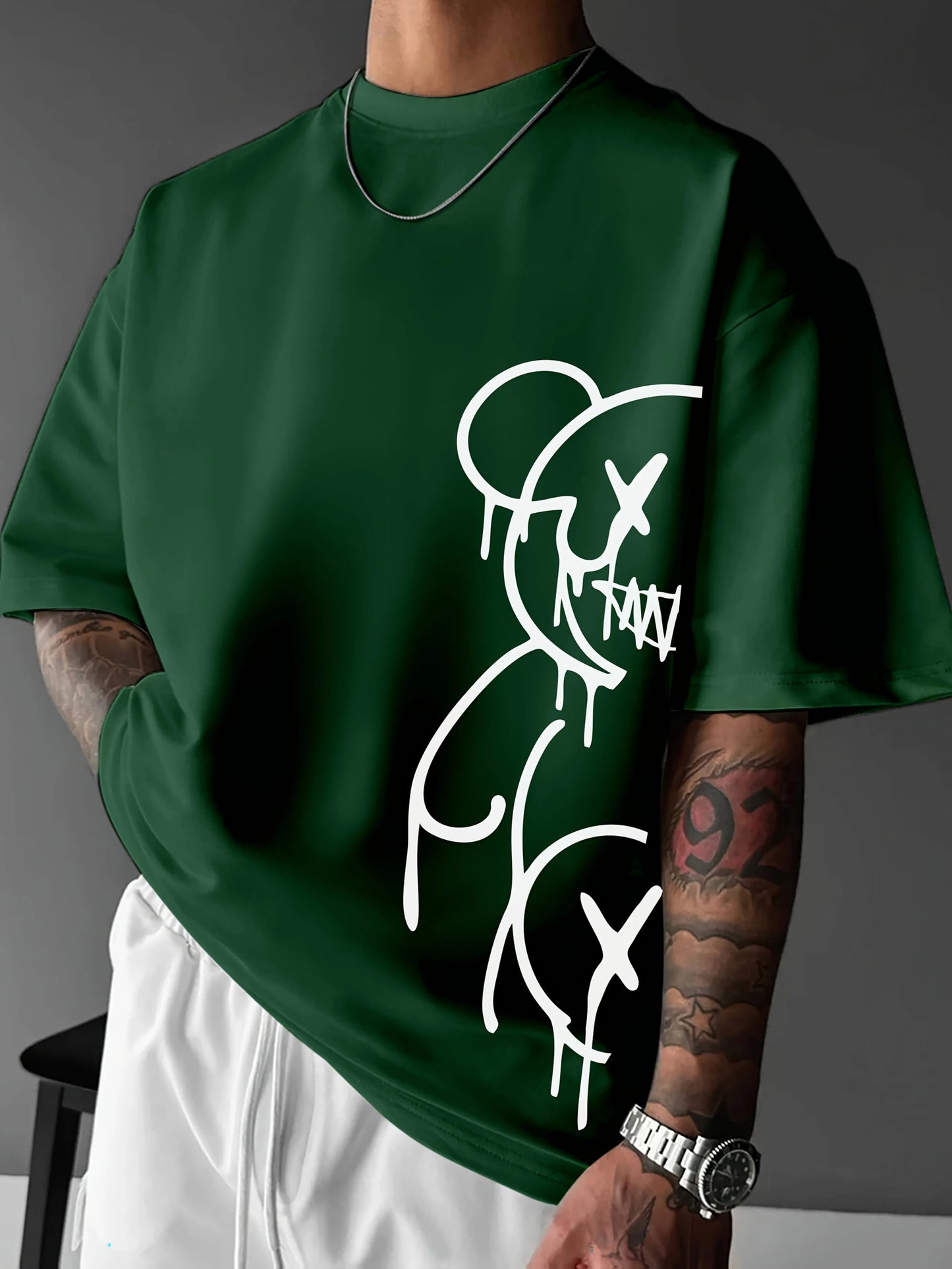 2025 Summer New Men's T-shirt Casual and fashionable bear print outdoor street men's T-shirt