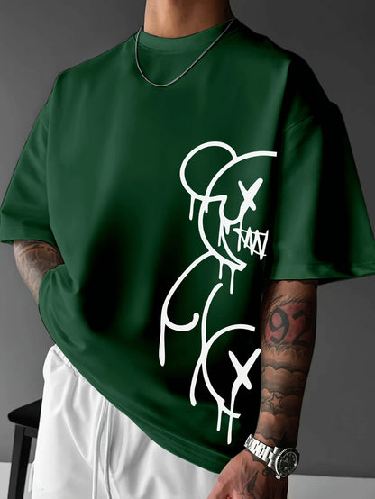 2025 Summer New Men's T-shirt Casual and fashionable bear print outdoor street men's T-shirt