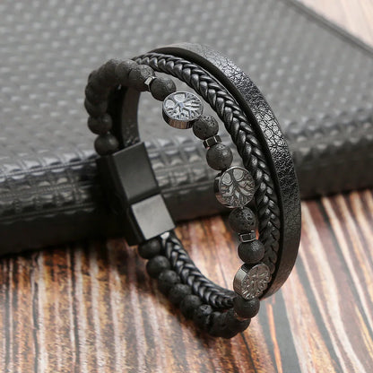 Trendigt Flätat Läderarmband för Män med Tigereye-Kulor - Mångskikts Hantverk för Stiliga Herrar - Perfekt Smycke för Gåvor 2025
