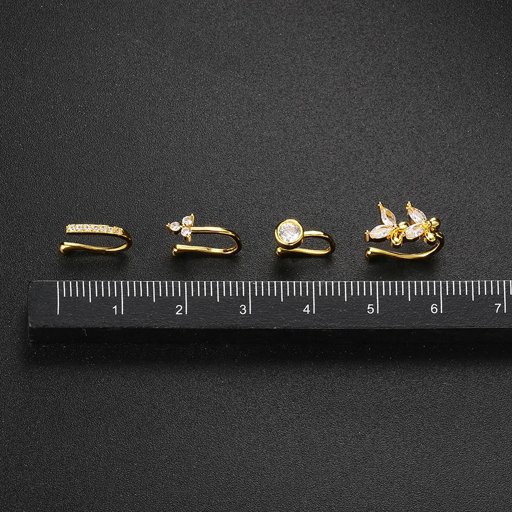 Falsk Piercing Clip Nässmycke - Trendigt Kroppssmycke för Kvinnor - 1 Styck Örclip med Hjärtan, Stjärnor, Blommor och Fjärilar