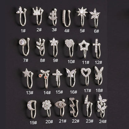 Falsk Piercing Clip Nässmycke - Trendigt Kroppssmycke för Kvinnor - 1 Styck Örclip med Hjärtan, Stjärnor, Blommor och Fjärilar