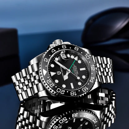 PAGANI DESIGN PD-1662 Lyxig GMT Herrmekanisk Klocka - Saffirglas, Rostfritt Stål och 100M Vattentålig Automatisk Klocka