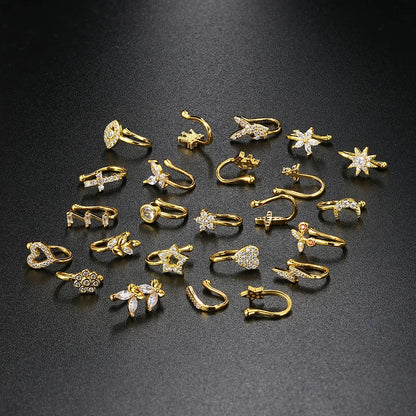 Falsk Piercing Clip Nässmycke - Trendigt Kroppssmycke för Kvinnor - 1 Styck Örclip med Hjärtan, Stjärnor, Blommor och Fjärilar