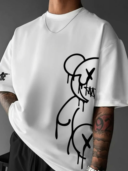 2025 Summer New Men's T-shirt Casual and fashionable bear print outdoor street men's T-shirt