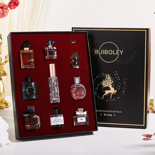 8-delars Mini Parfympresentlåda för Kvinnor - Hållbara Woody Floral Doft med Pheromoner för Män - Kompakt och Bärbar Parfym