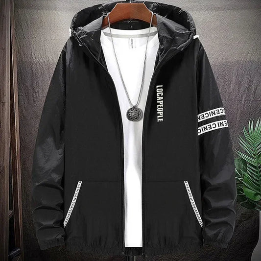 Men's Sun Protection Jacket Summer New Solid Color Stripe Print Outdoor Adventure Hooded windbreaker Men's Sunscreen Clothing