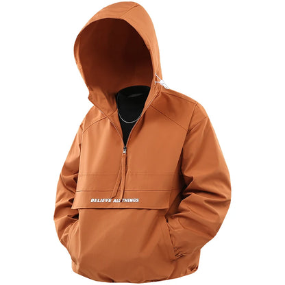 CHRLCK Men Hiking Jacket Outdoor Waterproof Fishing Hooded Sport Jacket Adjustable Drawstring Travel Jacket Mountaineering Coat
