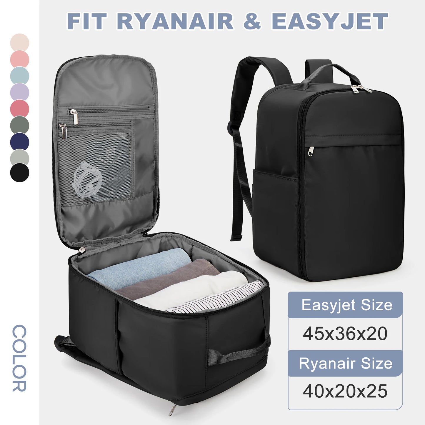 Kompakt Ryanair Ryggsäck 40x20x25 - Praktisk Kabinväska för Easyjet med 45x36x20 - Laptopryggsäck för Både Män och Kvinnor