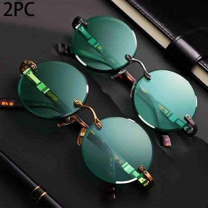 ‏"Classic Retro Rimless Sunglasses - Unisex Crystal Dark Green Lens for Outdoor Driving"