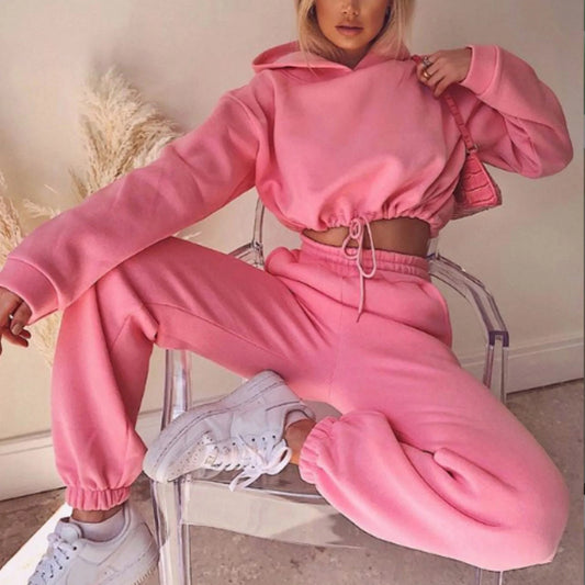 Stilren Tvådelad Sportdräkt för Kvinnor - Långärmad Casual Outfit med Skräddarsydd Midja