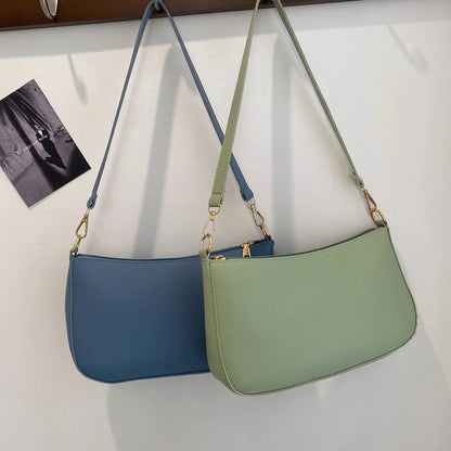 New Women's Fashion Handbags Retro Solid Color PU Leather Shoulder Underarm Bag Casual Women Hobos Handbags sac à main femme