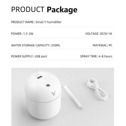 250ML Ultrasonisk Mini Luftfuktare & Aromadiffuser - Tyst Mistmaskin med LED Färgljus för Hem och Bil