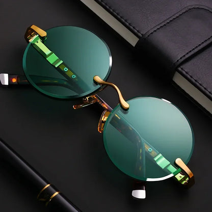 ‏"Classic Retro Rimless Sunglasses - Unisex Crystal Dark Green Lens for Outdoor Driving"