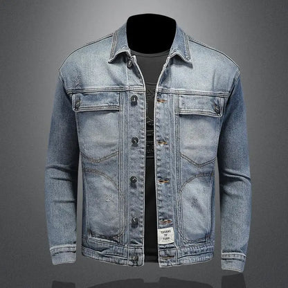 Retro Klassisk Jeansjacka för Män - Löst Passform och Avslappnad Med Fickor - Mångsidig Kragejacka för Hög Gata och Motorcykel