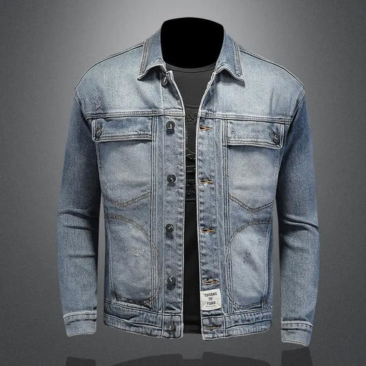 Retro Klassisk Jeansjacka för Män - Löst Passform och Avslappnad Med Fickor - Mångsidig Kragejacka för Hög Gata och Motorcykel