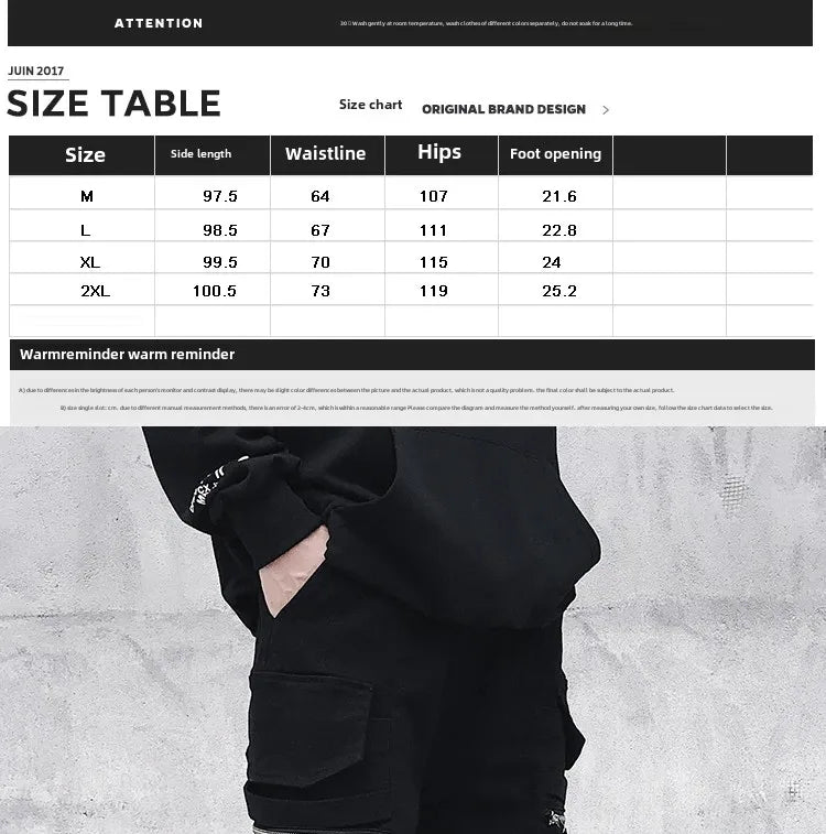 Moderna Herr Cargo Byxor med Dragkedja - Bred Ben Hip Hop Streetwear - Avslappnade Byxor med Dekorativ Snörning