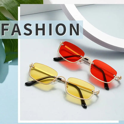 2025 NEW Small Square Women's Sunglasses Metal Half Frame Sun Glasses Vintage Shades Trendy Narrow Hip Hop Eyewear Women