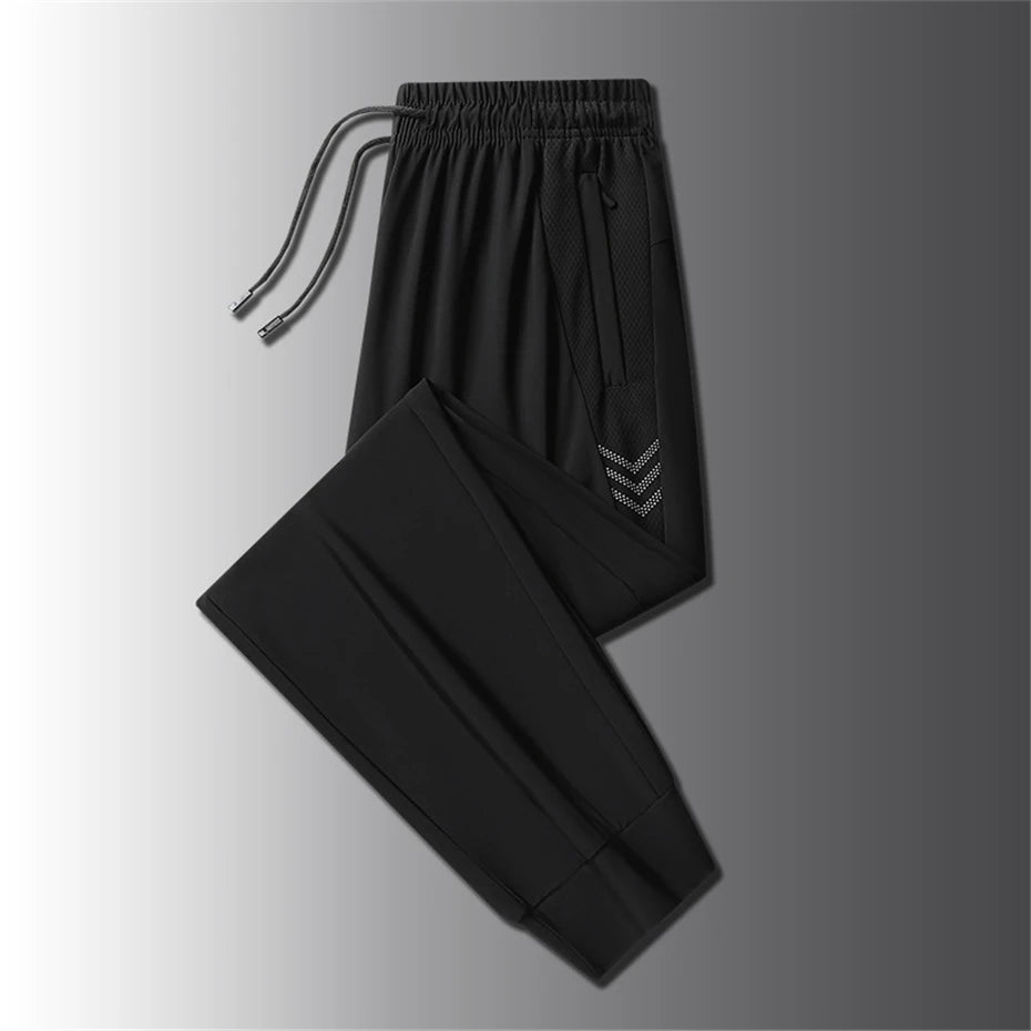 Cool Pants Men Summer Ice Silk Pants Men's Sweatpants Summer Jogger Pants Male Plus Size 8XL Trousers Reflective Strip Design
