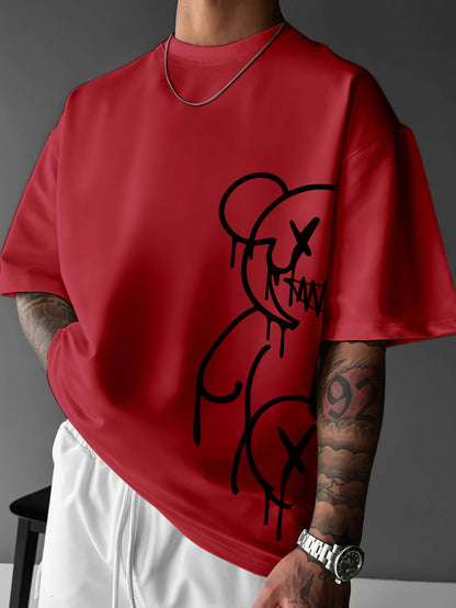 2025 Summer New Men's T-shirt Casual and fashionable bear print outdoor street men's T-shirt